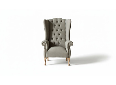 Grauer Ohrensessel Sessel Design Polster Chesterfield Textil Wohnzimmer