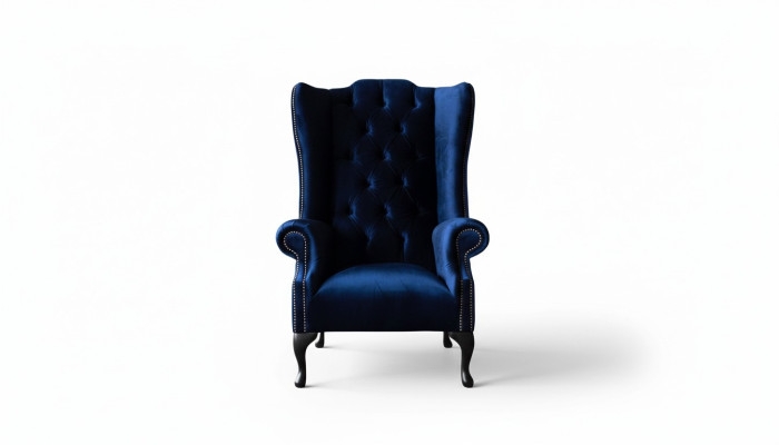 Ohrensessel Chesterfield Sofa Couch Polster 1 Sitzer Sessel Textil Blau