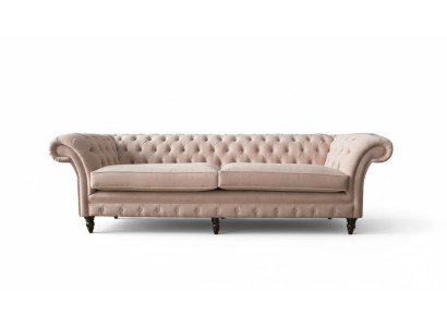Modern Chesterfield 4 Sitzer Design Sofa Rosa Polstermöbel Sofas Stoff Textil