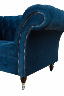 Chesterfield Sessel Design Polster Sofa Couch Blau Textil Möbel