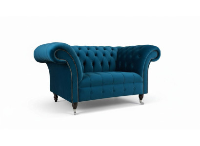 Chesterfield Sessel Design Polster Sofa Couch Blau Textil Möbel