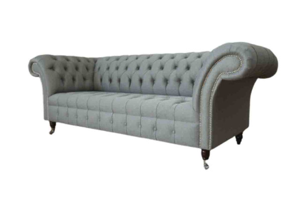 Sofa 3 Sitzer Couch Stoff Modern Luxus Grau Chesterfield Dreisitzer Neu