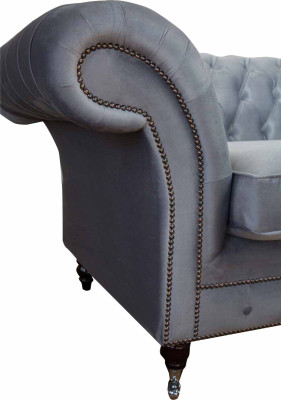 Chesterfield Sessel Textil Sofa Stoff Couch Sofas Couchen Lounge Grau