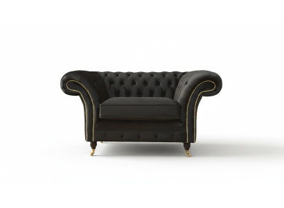 Chesterfield Sessel Lounge Schwarz Sofa Couch Polster Modern Textil Neu
