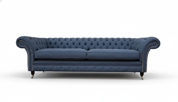 Design Sofa 4 Sitzer Couch Textil Polster Blau Sofas Chesterfield Neu