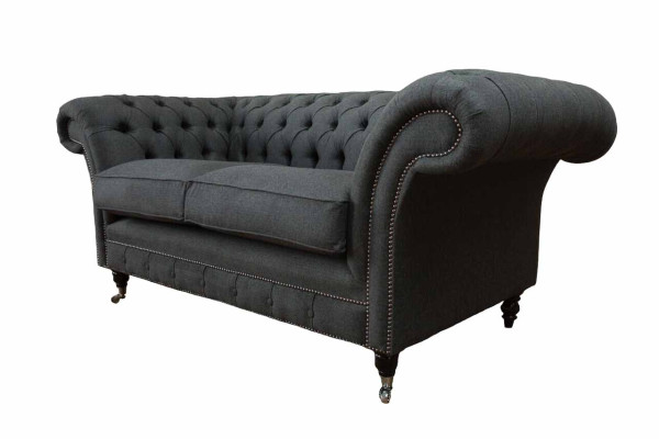 Chesterfield Sofa 2 Sitzer Couch Polster Stoff Couchen Grau Textil Neu
