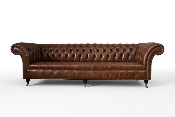 Sofa 4 Sitzer Luxus Möbel Chesterfield Leder Braun Design Modern Stil