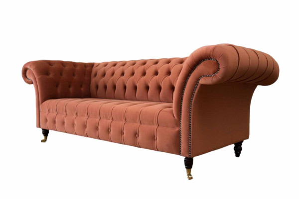 Luxus Chesterfield 3 Sitzer Couch Polster Textil Couchen Stoff Sofa Neu