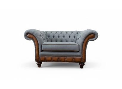 Sessel Design Relax Textil Lounge Luxus Grau Polster Sitzer Chesterfield