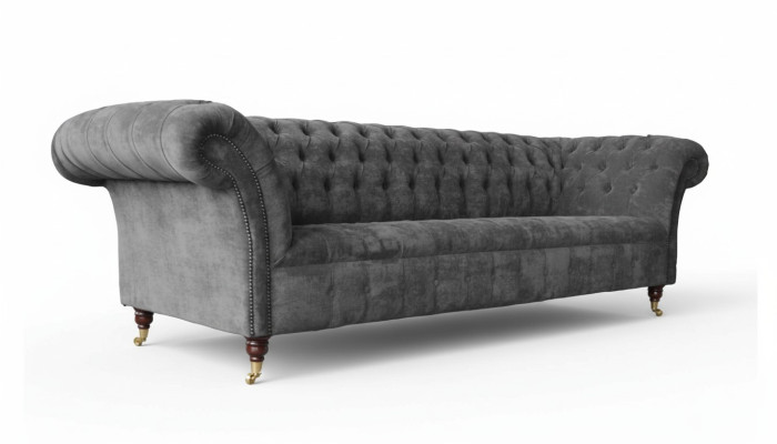 Chesterfield 3 Sitzer Couch Polster Sitz Textil Stoff Grau Couchen Sofa