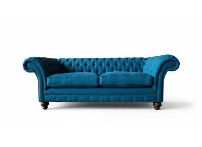 Chesterfield Sofa 3 Sitzer Couch Polster Sofas Stoff Wohnzimmer Blau Textil