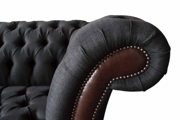 Chesterfield 3 Sitzer Sofa Couch Leder Polster Sitz Stoff Schwarz Neu