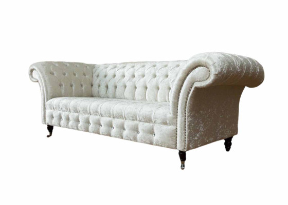 Dreisitzer Weiß Stoff Wohnzimmer Design Couchen Sofa Chesterfield Couch