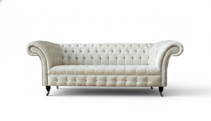 Dreisitzer Weiß Stoff Wohnzimmer Design Couchen Sofa Chesterfield Couch