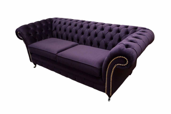 Chesterfield englisch klassischer Stil Sofa Couch 3 Sitz Polster Lila 230cm