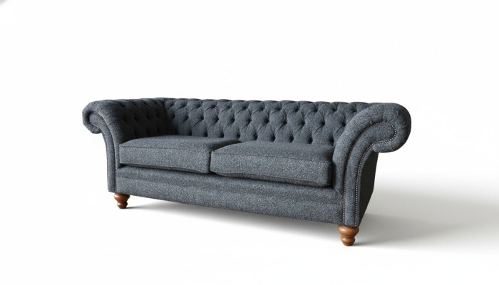 Graue Chesterfield 3 Sitzer Grau Textil Design Couchen Polster Sofas