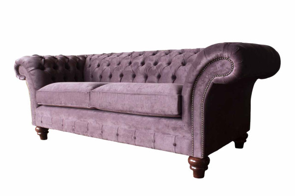 Chesterfield Lila Sofa 3 Sitzer Wohnzimmer Stoff Couch Polster Sofas