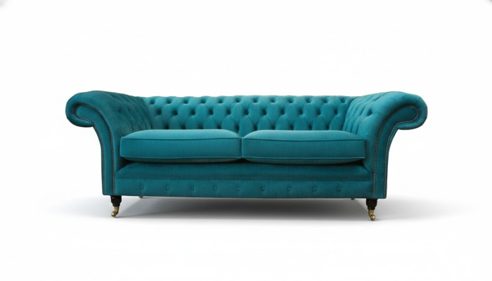 Chesterfield Dreisitzer Blau Stoff Wohnzimmer Design Polster Sofa