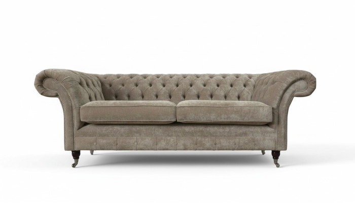 Dreisitzer Chesterfield Sofa 3 Sitz Sofas Grau Stoff Wohnzimmer Luxus