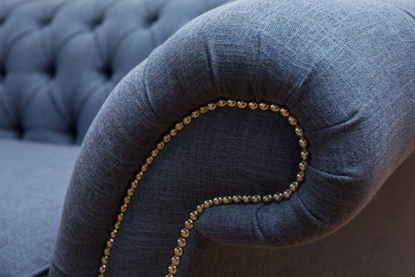 Design Chesterfield Sofa 4 Sitzer Stoff Couch Blau Polster Wohnzimmer 