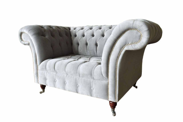 Graue Chesterfield Ohrensessel Grau Sessel Couch Stoffsofa Wohnzimmer