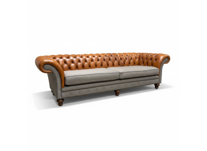 Klassische 4-Sitzer Chesterfield Couch in Braun - Hochwertiges Textil und Edles Lederdesign