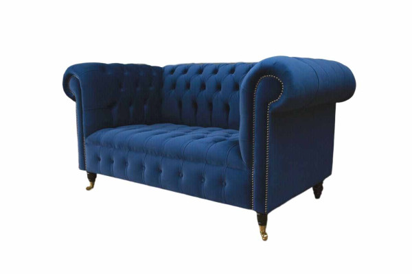 Chesterfield Büro Sitzmöbel Einrichtung Sofa Couch 2 Sitz Textil Blau
