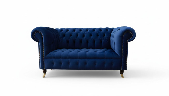Chesterfield Büro Sitzmöbel Einrichtung Sofa Couch 2 Sitz Textil Blau