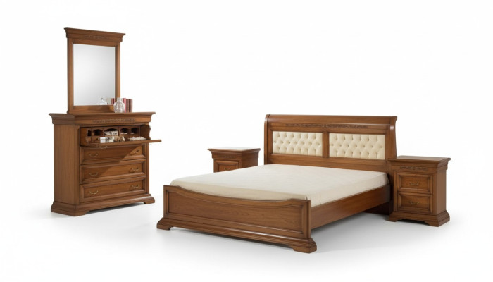 Bett Bett 2x Nachttische Holz Design Betten Schlafzimmer 5 tlg. Sets