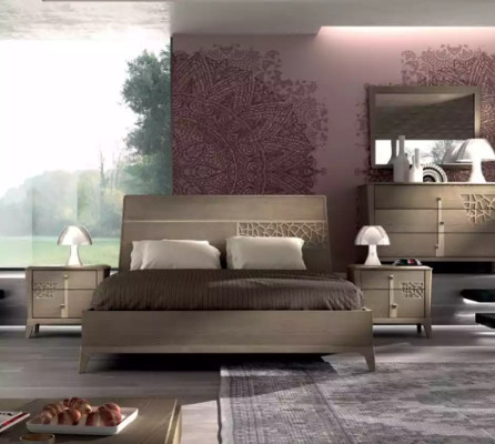 Schlafzimmer Set 6tlg. Luxus Bett 2x Nachttische Kleiderschrank Holz Neu