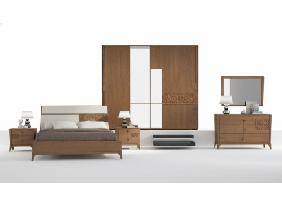 Schlafzimmer Set 6tlg. Luxus Bett 2x Nachttische Kleiderschrank Holz Neu
