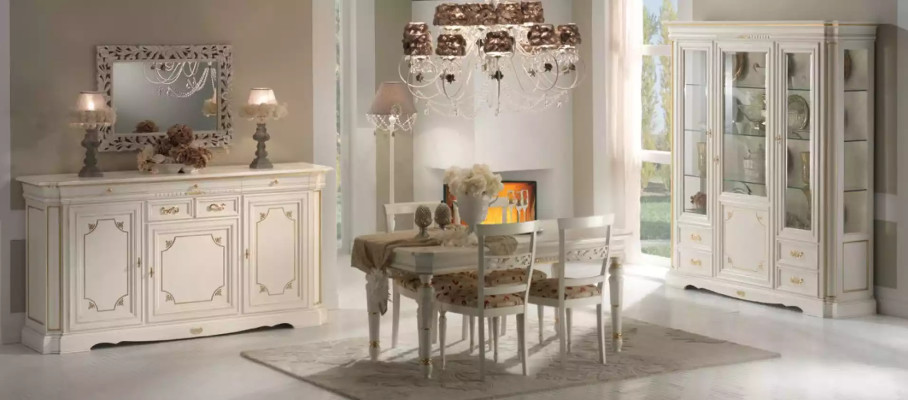 Klassische Vitrine Luxus Weiß Schrank Holz Italienische Stil Möbel Glas