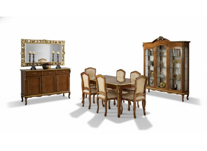 Klassischer Esstisch Tisch Holz Esszimmer Garnitur 6x Stühle 9 tlg.
