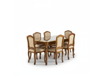 Esstisch Garnitur Tisch + 6x Stühle Esszimmer Garnitur Tisch Holz Textil
