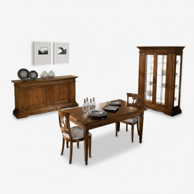 Garnitur Set 7tlg. Esszimmer Esstisch 4x Stühle Vitrine Luxus Holz Möbel