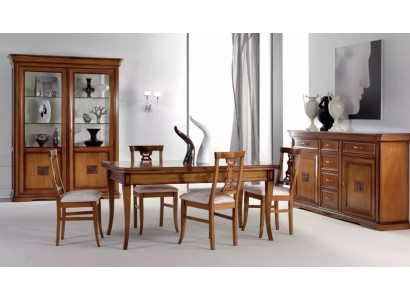 Design Esszimmer Set Garnitur 7tlg Holz Möbel 4x Stühle Tisch Vitrine Neu