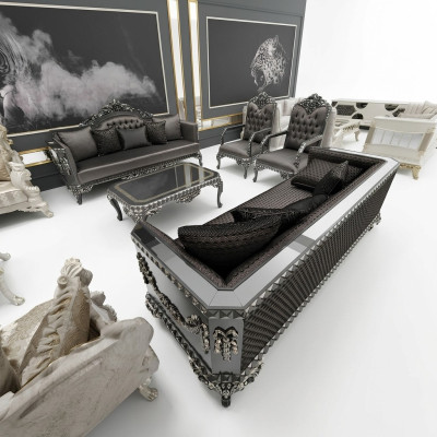 Elegantes Wohnzimmer Sofas 3+3 Sitzer Set Stilvolle Set Mit 2x Sofas Neu