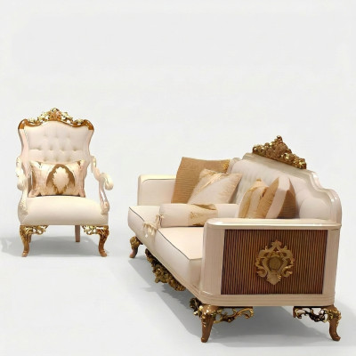 Elegante Wohnzimmer Möbelset luxuriösen Sofa bequemen Sessel Set mit 2