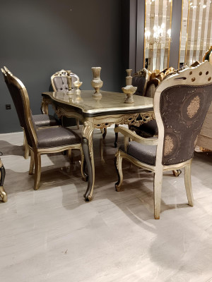 Exquisites Esszimmer Möbel luxuriösen Esstisch + 4x Tisch Stühle Gold