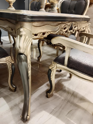 Designer Esszimmer Möbel Esstisch aus Holz Tisch Gold Platz für 6 Personen