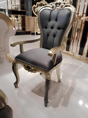 Exklusiver Chesterfield Esszimmer Stuhl Gemütlicher Stuhl Holz Textil Esszimmer Stühle