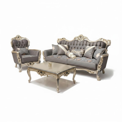 Elegantes Sofa mit Sessel Sofagarnitur Grau Relax 2tlg Wohnzimmer Möbel