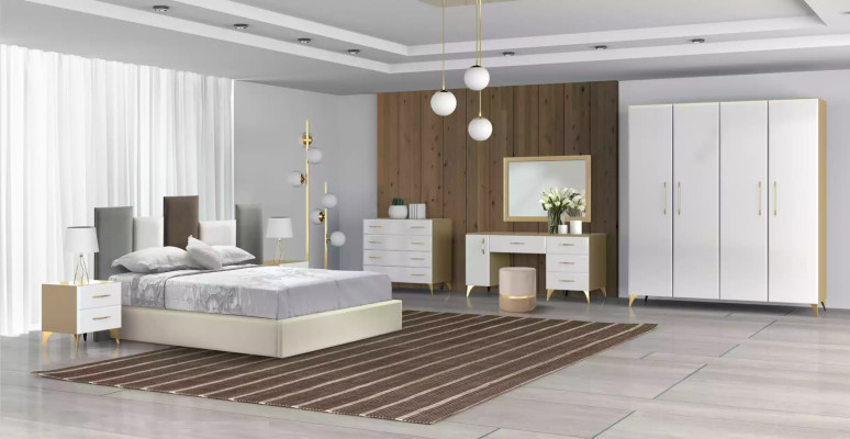 Schlafzimmer Set Bett 2x Nachttisch Holz weiß komplett Modern 3tlg