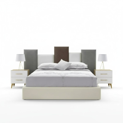 Schlafzimmer Set Bett 2x Nachttisch Holz weiß komplett Modern 3tlg