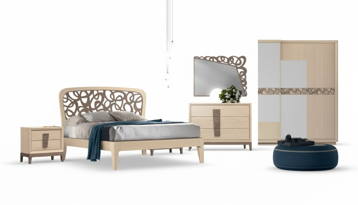Schlafzimmer Set Bett 2x Nachttische Kleiderschrank Design Luxus neu 6tlg