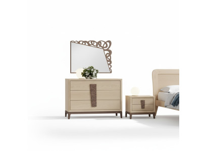 Schlafzimmer Set Luxus Kommode Spiegel Design Möbel beige 3tlg Holz