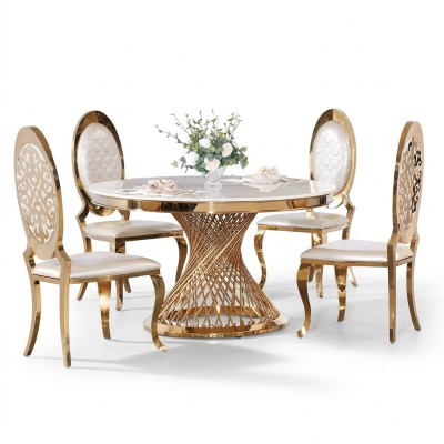 Designer Goldener Rundtisch Edelstahl Tische Stilvolle Esszimmer Möbel