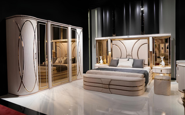 Schlafzimmer Set Komplettes Bett 2x Nachttische Kleiderschrank Neu 7tlg