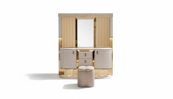 Schlafzimmer Set Luxus Schminktisch mit Spiegel Hocker Design neu 2tlg