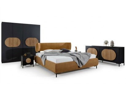 Schwarz-Braune Schlafzimmer Möbel Designer Bett Kleiderschrank Kommode